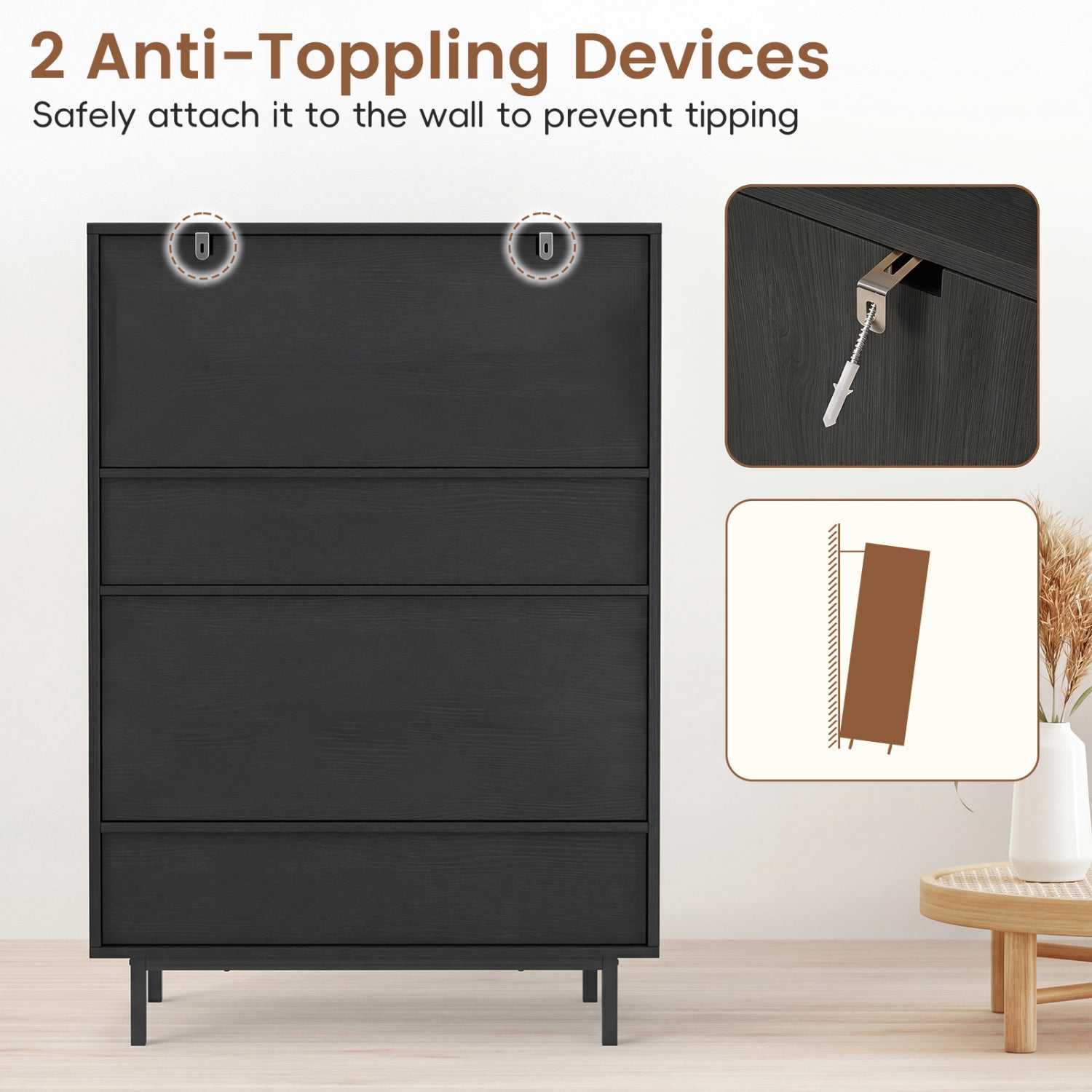 43 Inch 6-Tier Tall Shoe Cabinet with Double Doors-Black