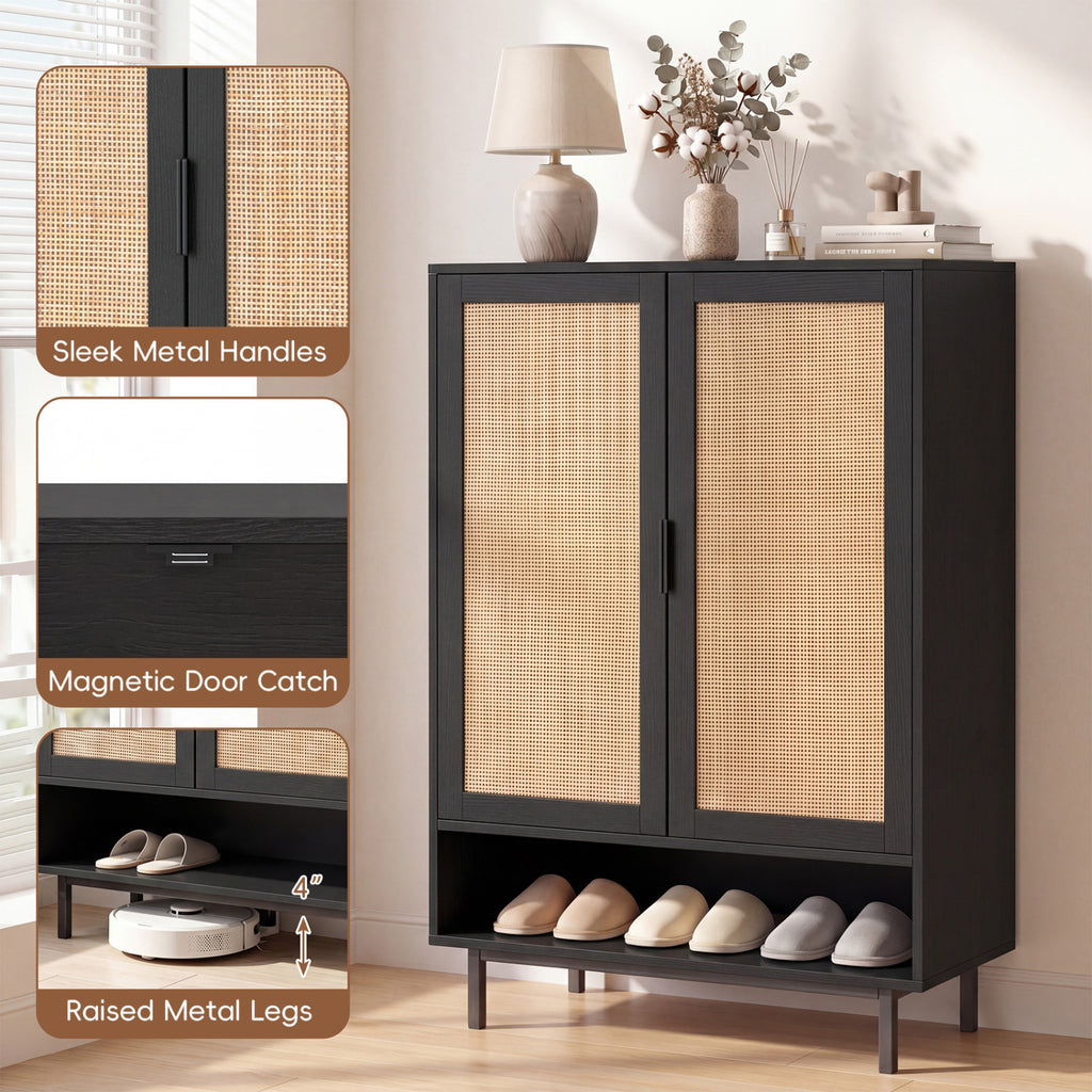 43 Inch 6-Tier Tall Shoe Cabinet with Double Doors-Black