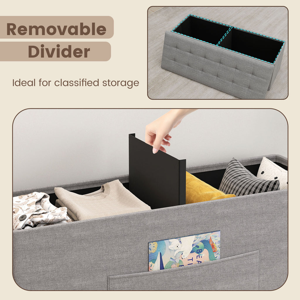 43 Inches Folding Storage Ottoman Bench Linen End of Bed Bench with Padded Seat-Light Gray