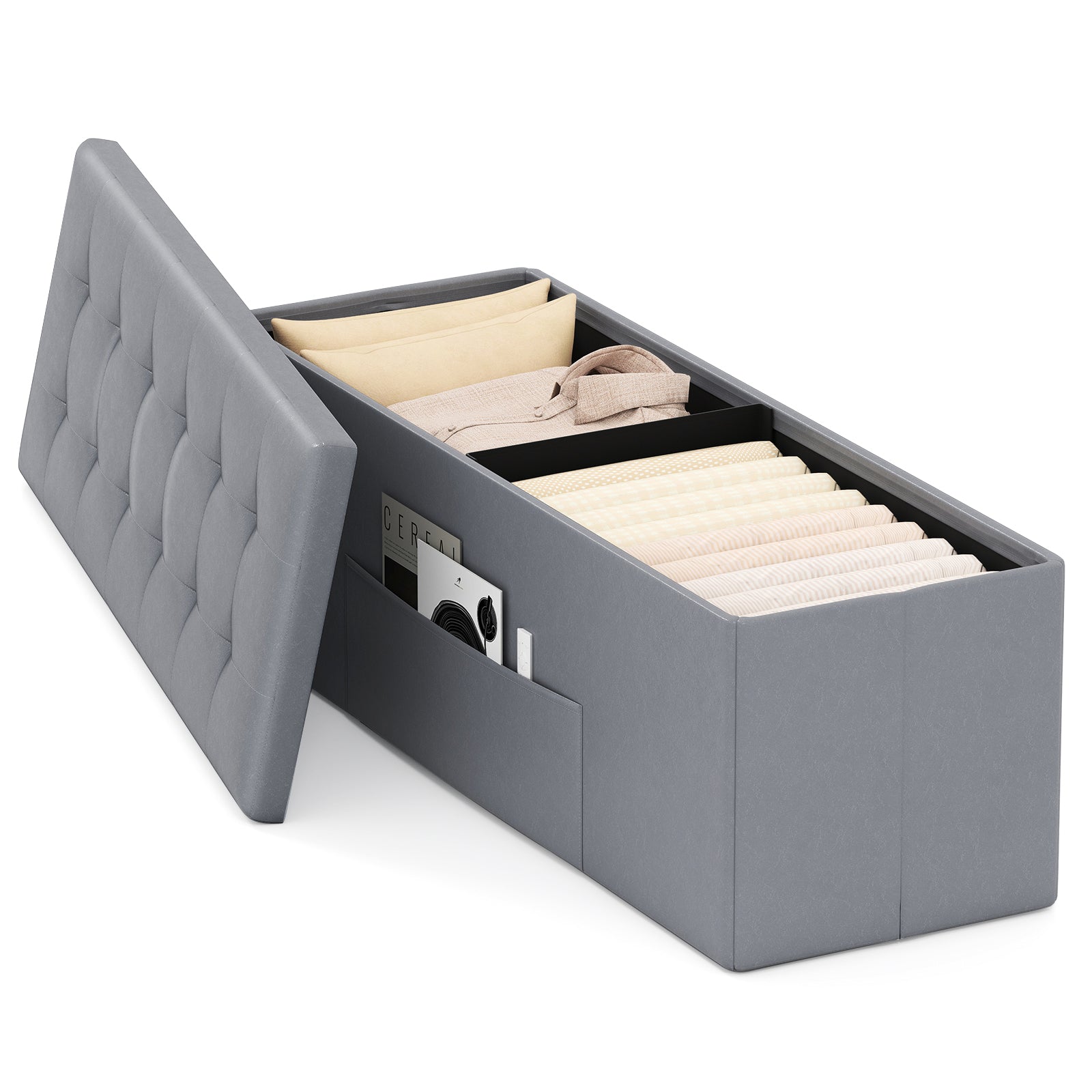 43 Inches Folding Storage Ottoman Bench Foot Rest Stool End of Bed Bench-Gray