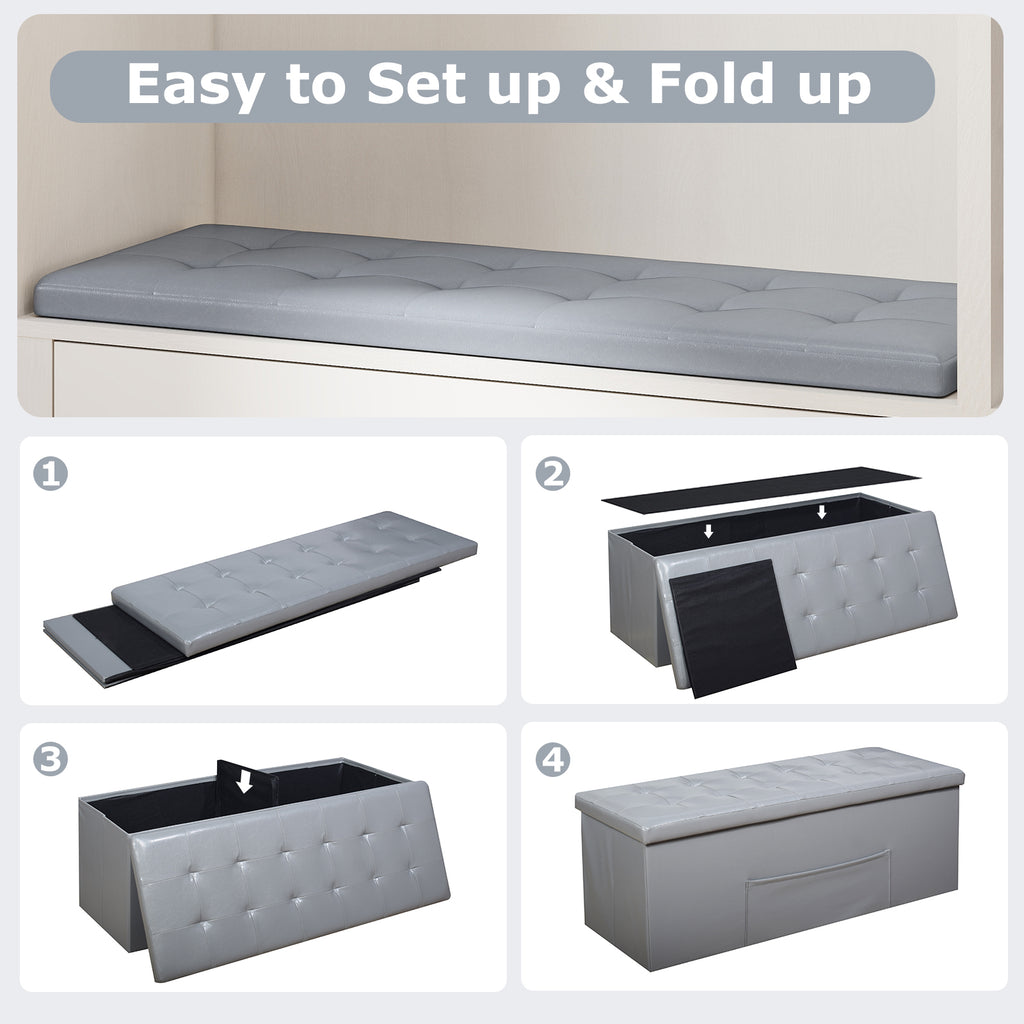 43 Inches Folding Storage Ottoman Bench Foot Rest Stool End of Bed Bench-Gray