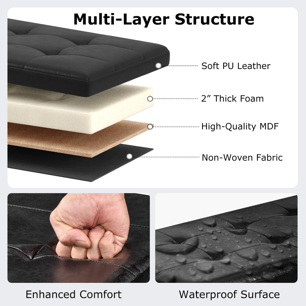 43 Inches Folding Storage Ottoman Bench Foot Rest Stool End of Bed Bench-Black