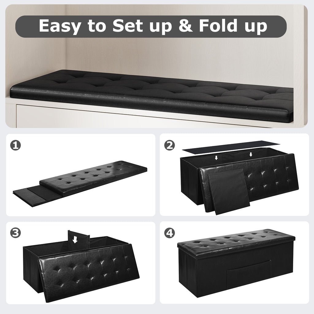 43 Inches Folding Storage Ottoman Bench Foot Rest Stool End of Bed Bench-Black