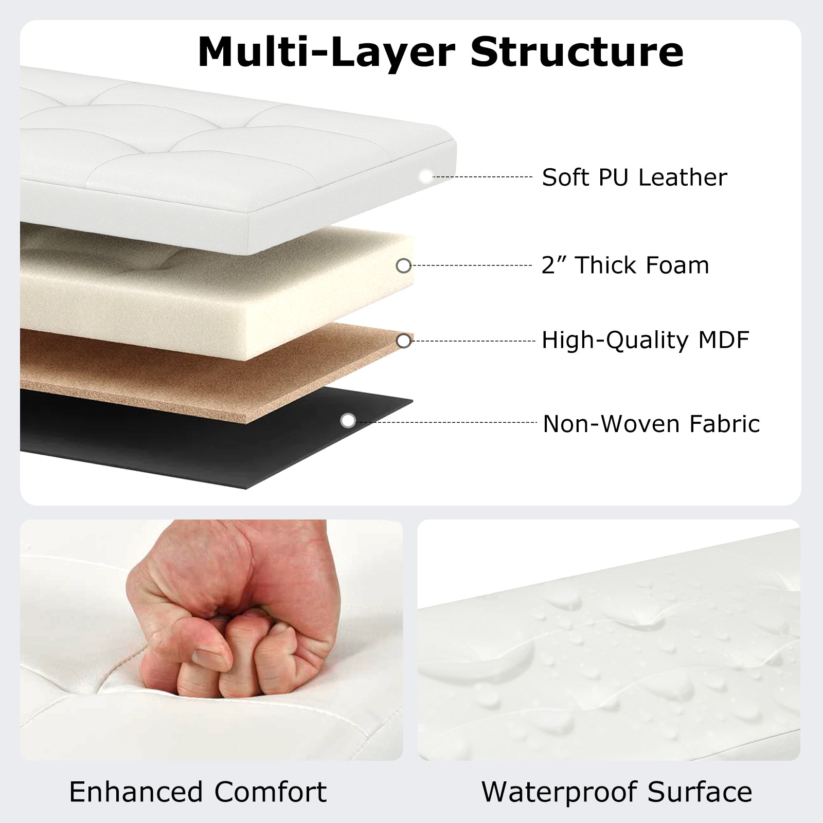 43 Inches Folding Storage Ottoman Bench Foot Rest Stool End of Bed Bench-White