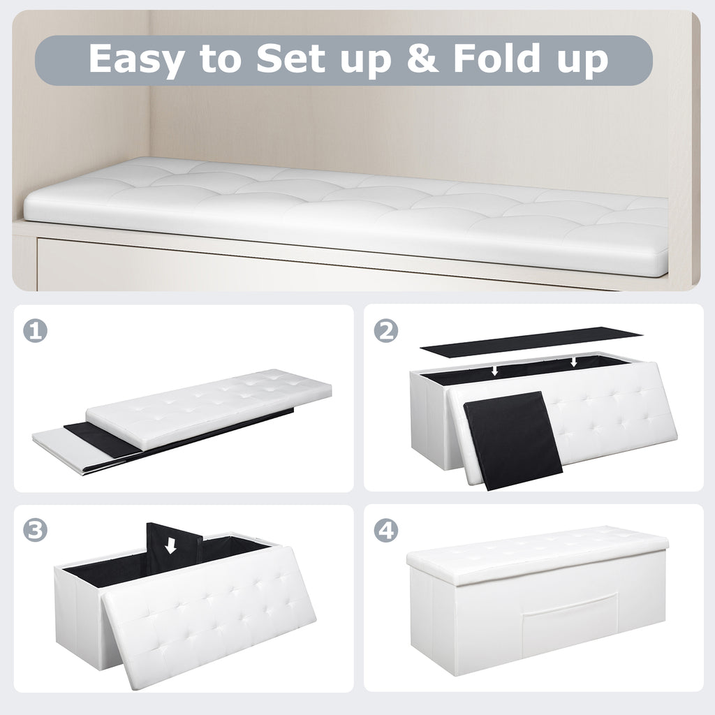 43 Inches Folding Storage Ottoman Bench Foot Rest Stool End of Bed Bench-White