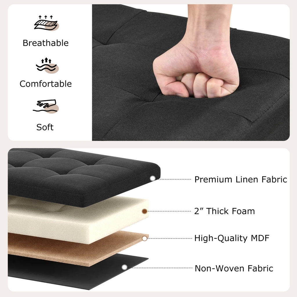 Banc ottoman de rangement pliable de 109 cm avec siège rembourré – Noir