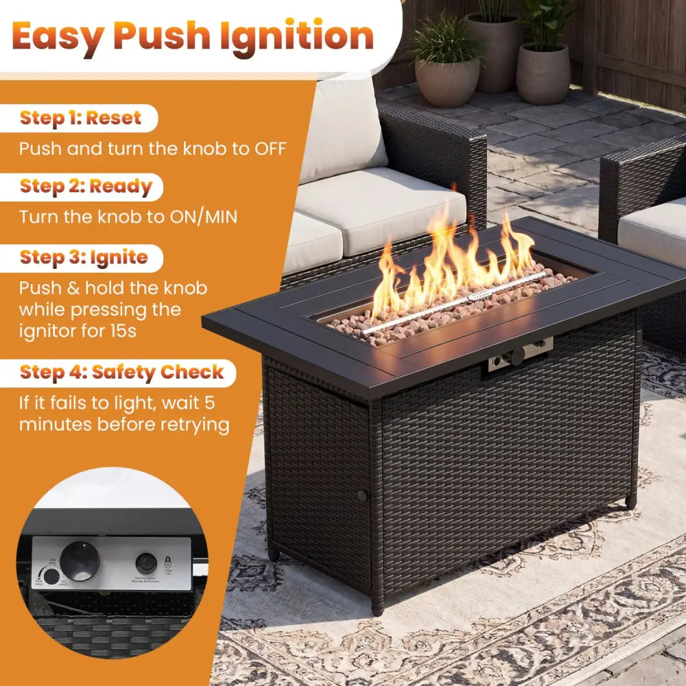 44.5 Inch Propane Fire Pit Table Rattan Gas 2-in-1 with Stainless Steel Burner-Black & Gray - Black & Gray - Fire Pits