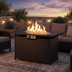 44.5 Inch Propane Fire Pit Table Rattan Gas 2-in-1 with Stainless Steel Burner-Black & Gray - Black & Gray - Fire Pits