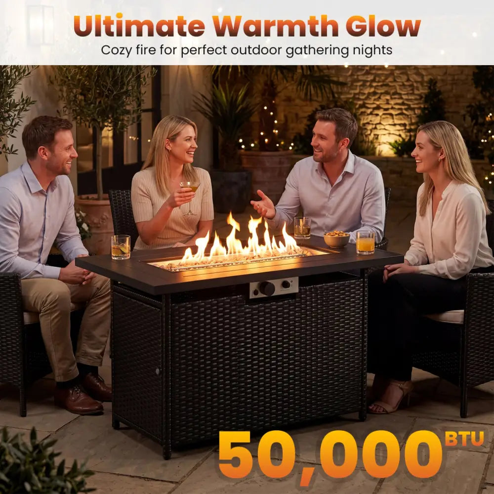 44.5 Inch Propane Fire Pit Table Rattan Gas 2-in-1 with Stainless Steel Burner-Black & Gray - Black & Gray - Fire Pits