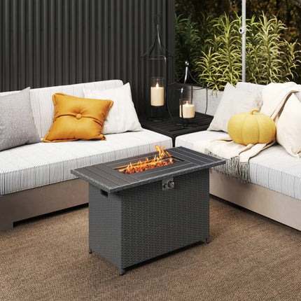 44.5 Inch Propane Fire Pit Table Rattan Gas 2-in-1 with Stainless Steel Burner-Black - Black - Fire Pits