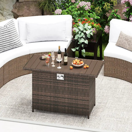 44.5 Inch Propane Fire Pit Table Rattan Gas 2-in-1 with Stainless Steel Burner-Brown - Brown - Fire Pits