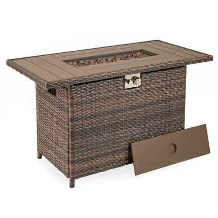 44.5 Inch Propane Fire Pit Table Rattan Gas 2-in-1 with Stainless Steel Burner-Brown - Brown - Fire Pits