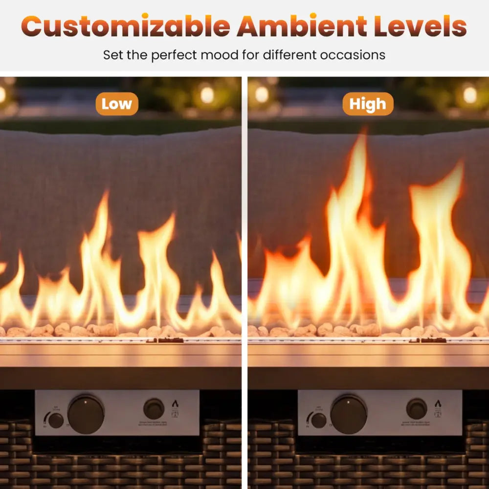 44.5 Inch Propane Fire Pit Table Rattan Gas 2-in-1 with Stainless Steel Burner-Black & Gray - Black & Gray - Fire Pits