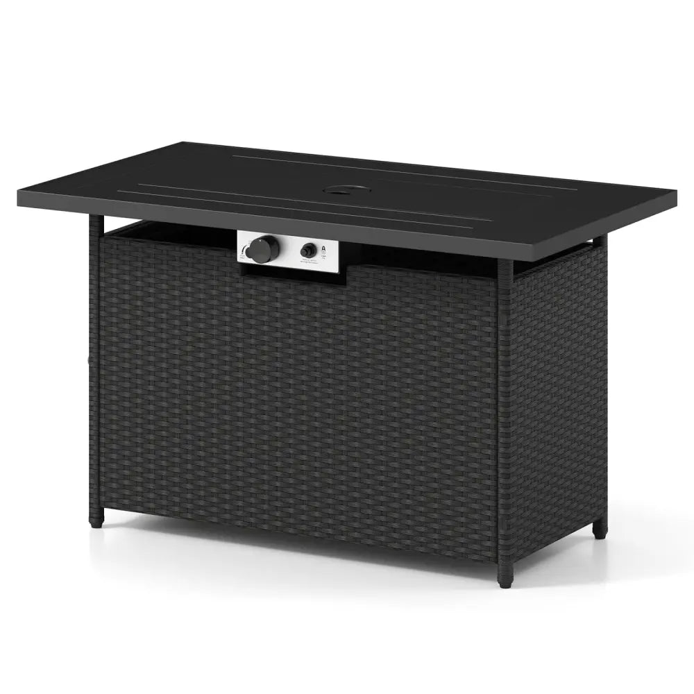 44.5 Inch Propane Fire Pit Table Rattan Gas 2-in-1 with Stainless Steel Burner-Black & Gray - Black & Gray - Fire Pits