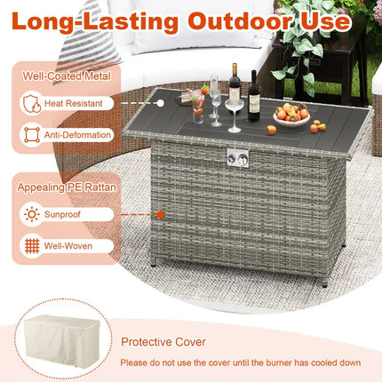 44.5 Inch Propane Fire Pit Table Rattan Gas 2-in-1 with Stainless Steel Burner-Gray - Gray - Fire Pits