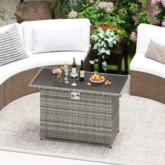 44.5 Inch Propane Fire Pit Table Rattan Gas 2-in-1 with Stainless Steel Burner-Gray - Gray - Fire Pits