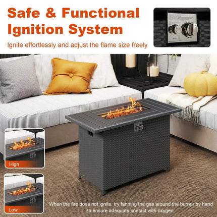 44.5 Inch Propane Fire Pit Table Rattan Gas 2-in-1 with Stainless Steel Burner-Black - Black - Fire Pits