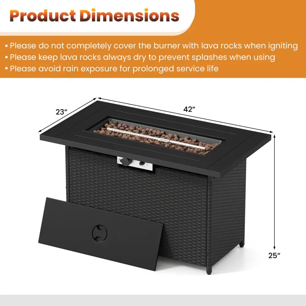 44.5 Inch Propane Fire Pit Table Rattan Gas 2-in-1 with Stainless Steel Burner-Black & Gray - Black & Gray - Fire Pits