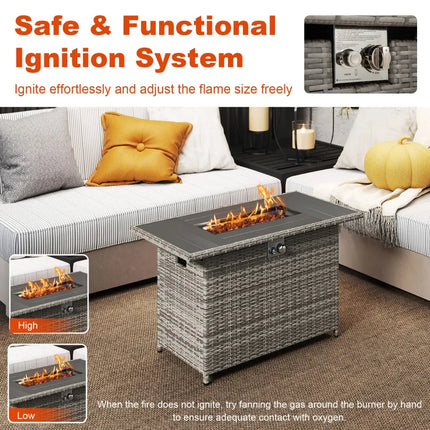 44.5 Inch Propane Fire Pit Table Rattan Gas 2-in-1 with Stainless Steel Burner-Gray - Gray - Fire Pits