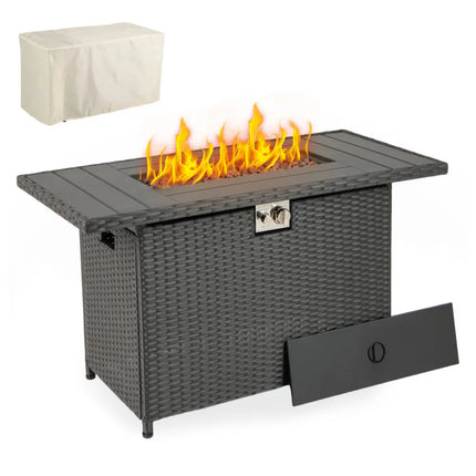 44.5 Inch Propane Fire Pit Table Rattan Gas 2-in-1 with Stainless Steel Burner-Black - Black - Fire Pits