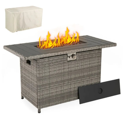 44.5 Inch Propane Fire Pit Table Rattan Gas 2-in-1 with Stainless Steel Burner-Gray - Gray - Fire Pits