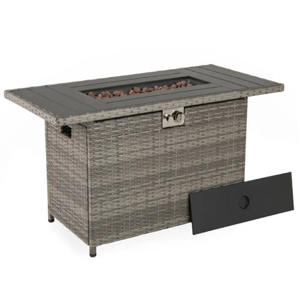 44.5 Inch Propane Fire Pit Table Rattan Gas 2-in-1 with Stainless Steel Burner-Gray - Gray - Fire Pits