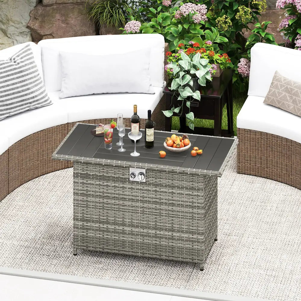 44.5 Inch Propane Fire Pit Table Rattan Gas 2-in-1 with Stainless Steel Burner-Gray - Gray - Fire Pits