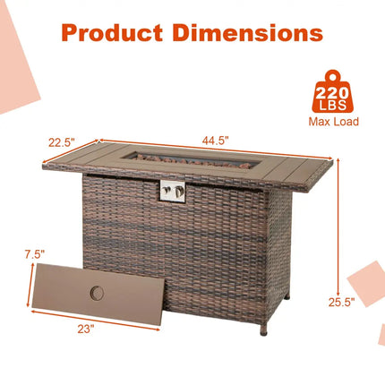 44.5 Inch Propane Fire Pit Table Rattan Gas 2-in-1 with Stainless Steel Burner-Brown - Brown - Fire Pits