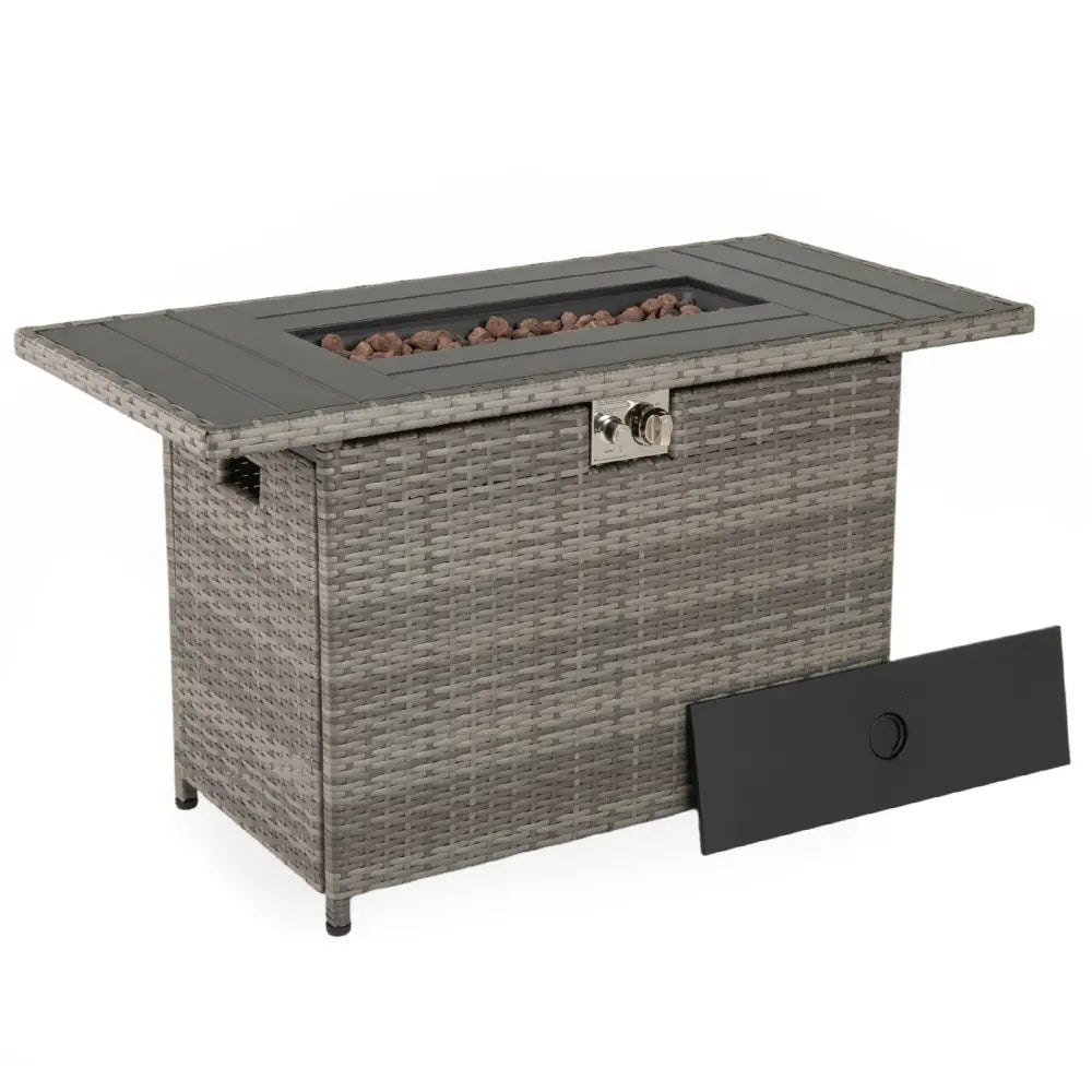 44.5 Inch Propane Fire Pit Table Rattan Gas 2-in-1 with Stainless Steel Burner-Gray - Gray - Fire Pits