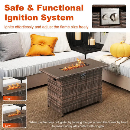 44.5 Inch Propane Fire Pit Table Rattan Gas 2-in-1 with Stainless Steel Burner-Brown - Brown - Fire Pits