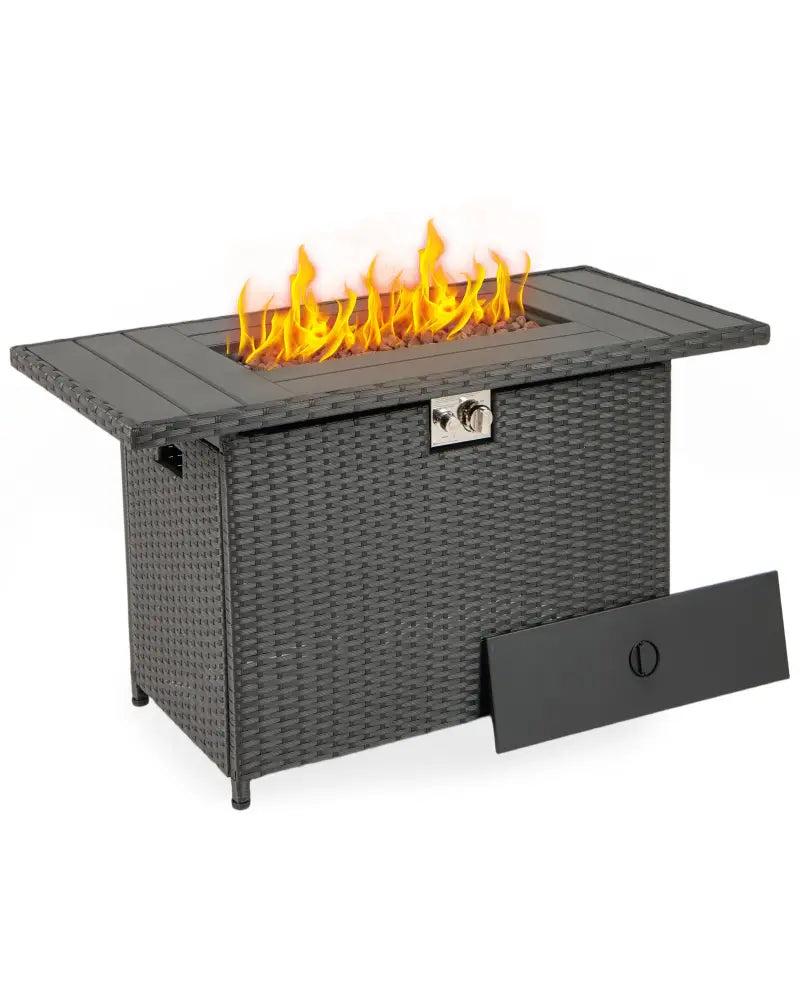 44.5 Inch Propane Fire Pit Table Rattan Gas 2-in-1 with Stainless Steel Burner-Black - Black - Fire Pits