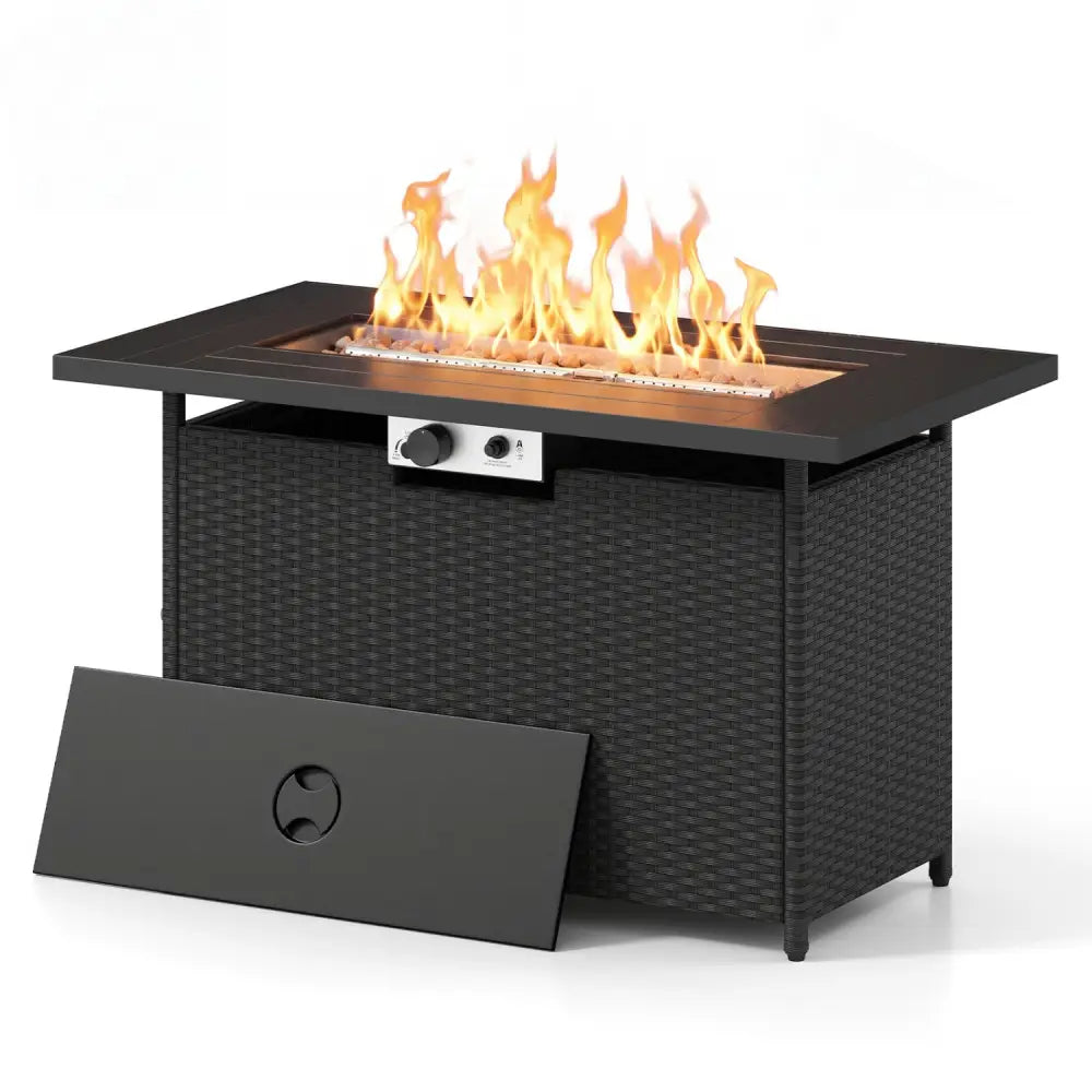 44.5 Inch Propane Fire Pit Table Rattan Gas 2-in-1 with Stainless Steel Burner-Black & Gray - Black & Gray - Fire Pits