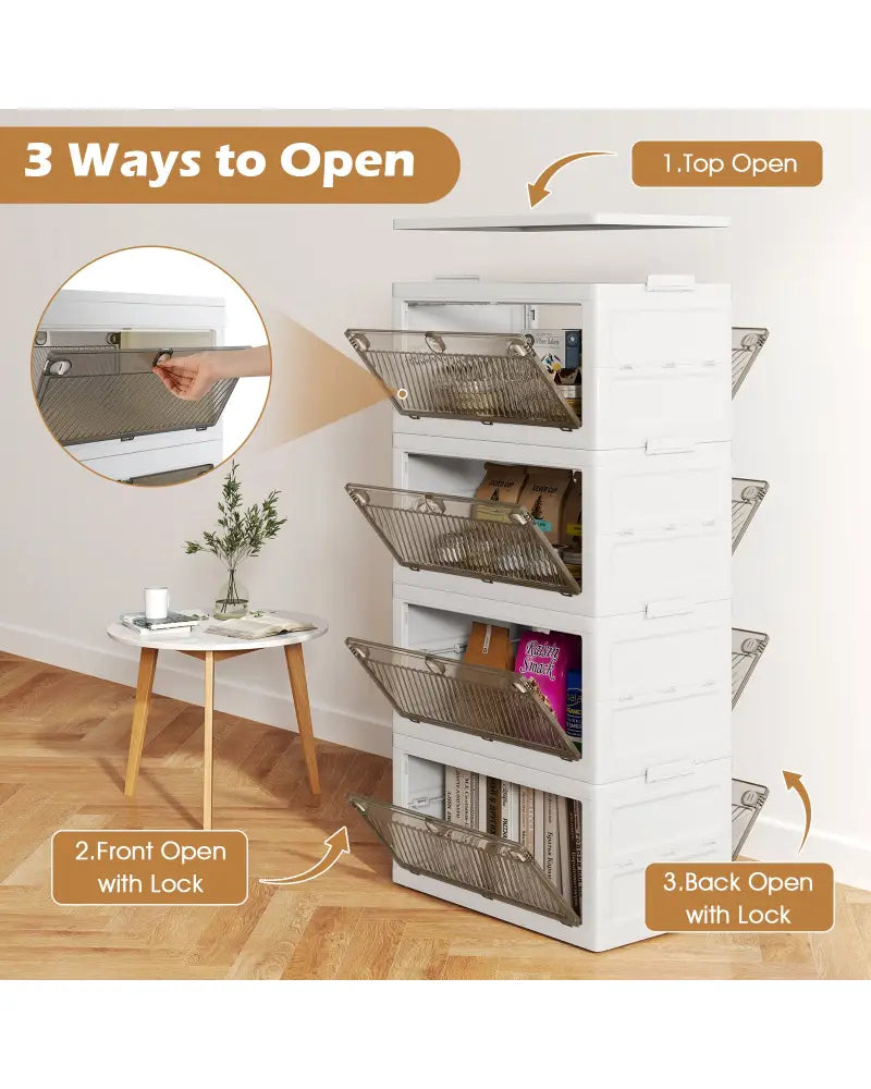 44 Gal 4-Pack Stackable Plastic Storage Bins with Lid for Bedroom Living Room-White - White - Cabinets & Chests