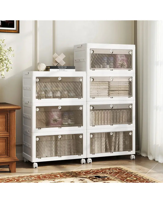 44 Gal 4-Pack Stackable Plastic Storage Bins with Lid for Bedroom Living Room-White - White - Cabinets & Chests