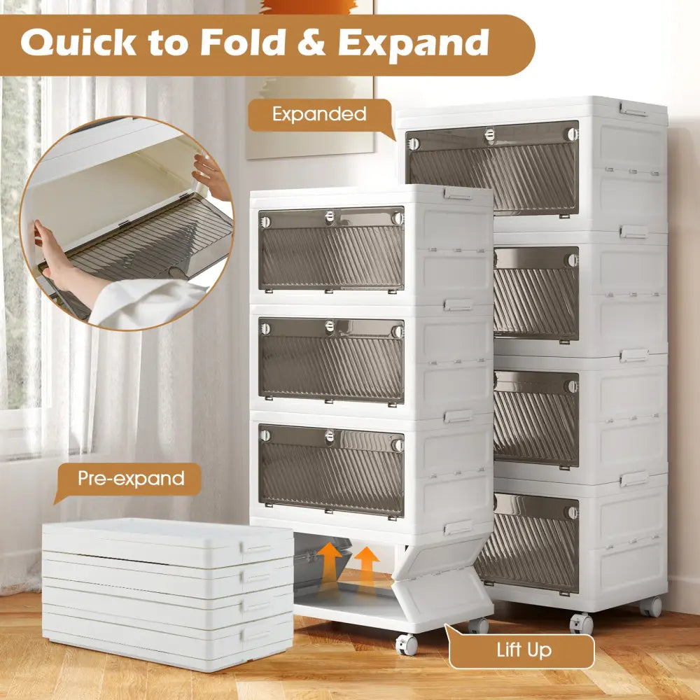 44 Gal 4-Pack Stackable Plastic Storage Bins with Lid for Bedroom Living Room-White - White - Cabinets & Chests