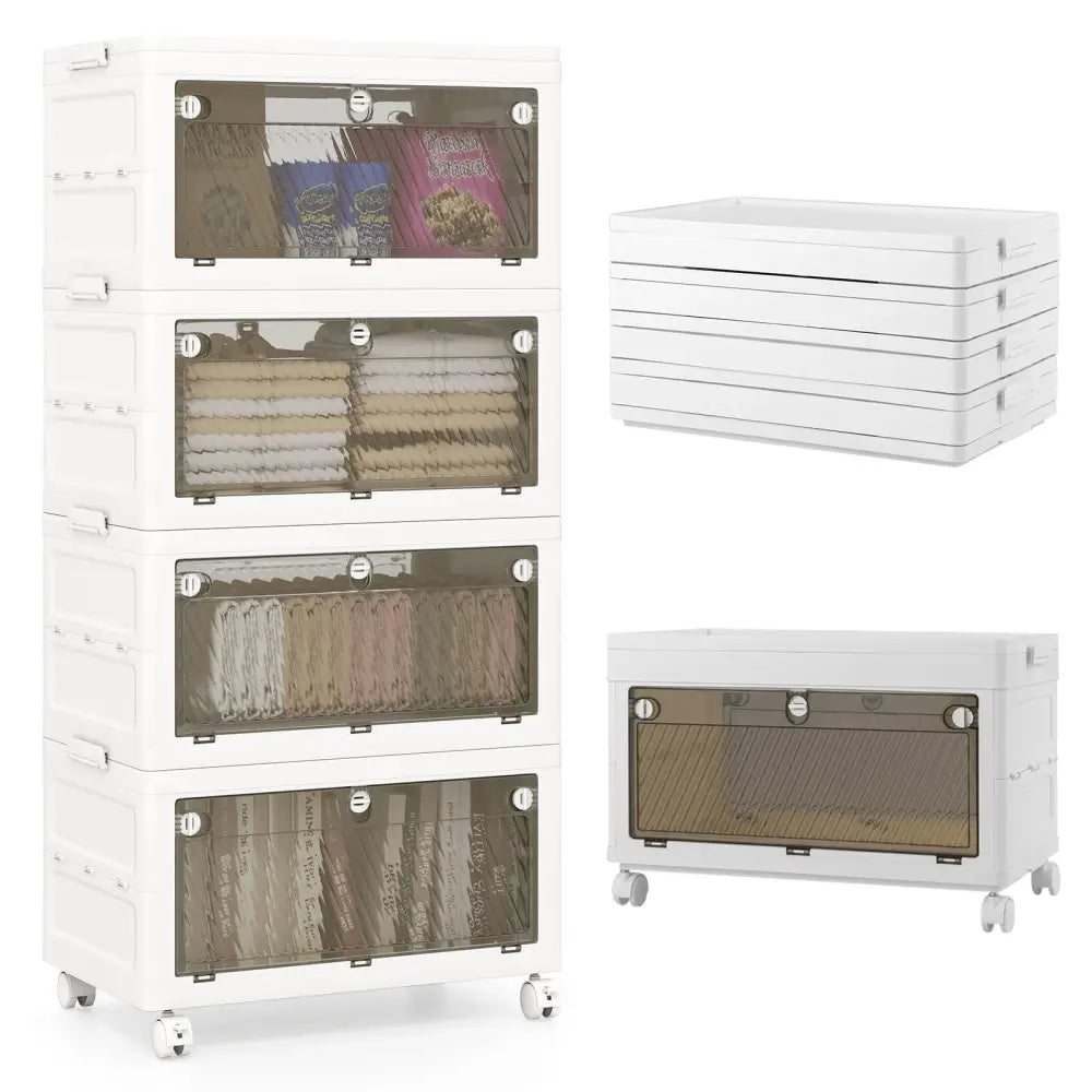 44 Gal 4-Pack Stackable Plastic Storage Bins with Lid for Bedroom Living Room-White - White - Cabinets & Chests