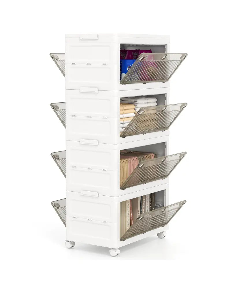 44 Gal 4-Pack Stackable Plastic Storage Bins with Lid for Bedroom Living Room-White - White - Cabinets & Chests