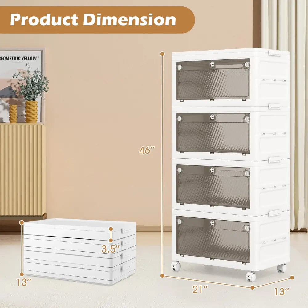 44 Gal 4-Pack Stackable Plastic Storage Bins with Lid for Bedroom Living Room-White - White - Cabinets & Chests