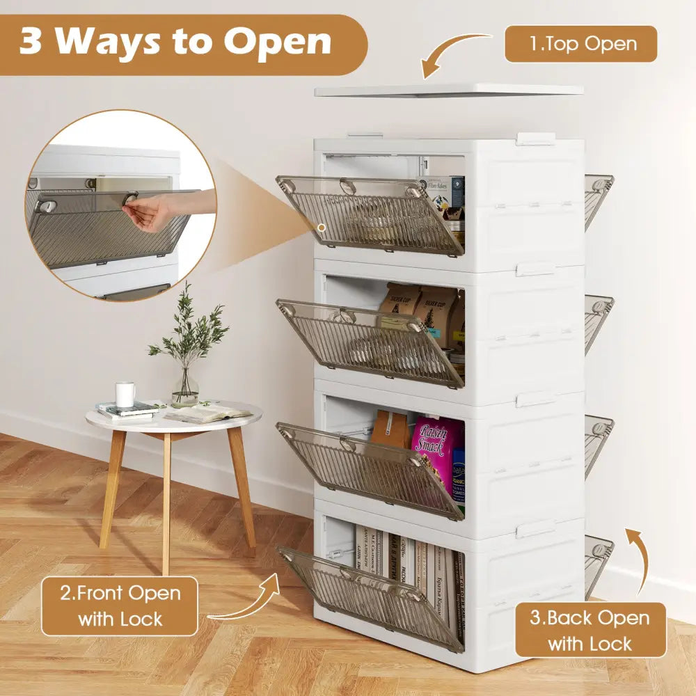 44 Gal 4-Pack Stackable Plastic Storage Bins with Lid for Bedroom Living Room-White - White - Cabinets & Chests