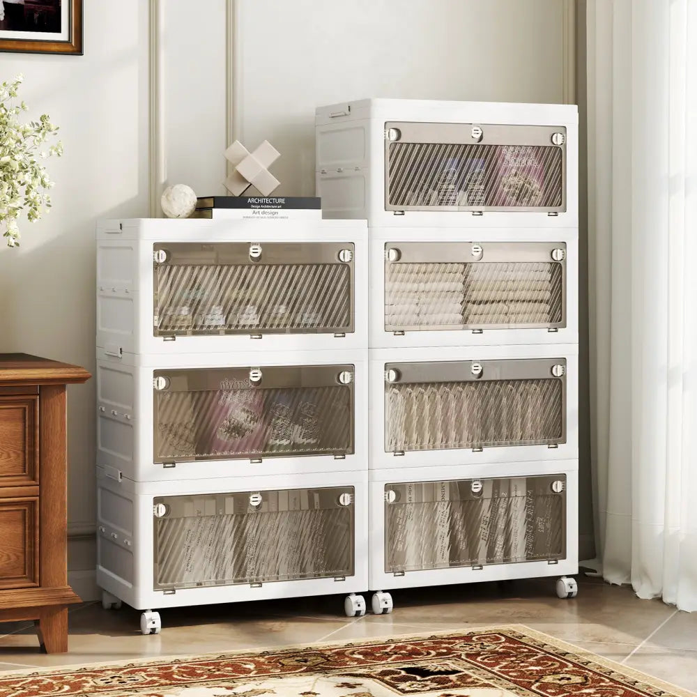 44 Gal 4-Pack Stackable Plastic Storage Bins with Lid for Bedroom Living Room-White - White - Cabinets & Chests