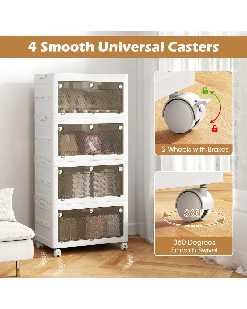 44 Gal 4-Pack Stackable Plastic Storage Bins with Lid for Bedroom Living Room-White - White - Cabinets & Chests