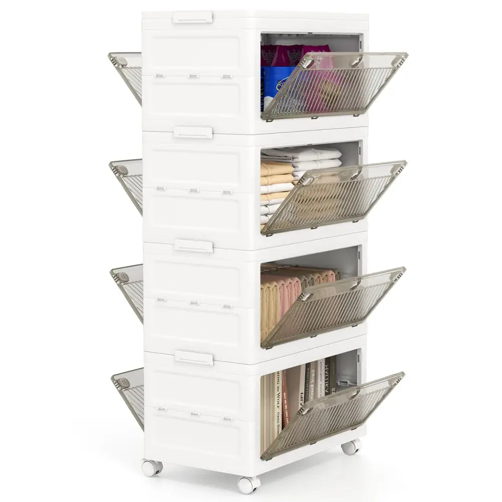44 Gal 4-Pack Stackable Plastic Storage Bins with Lid for Bedroom Living Room-White - White - Cabinets & Chests