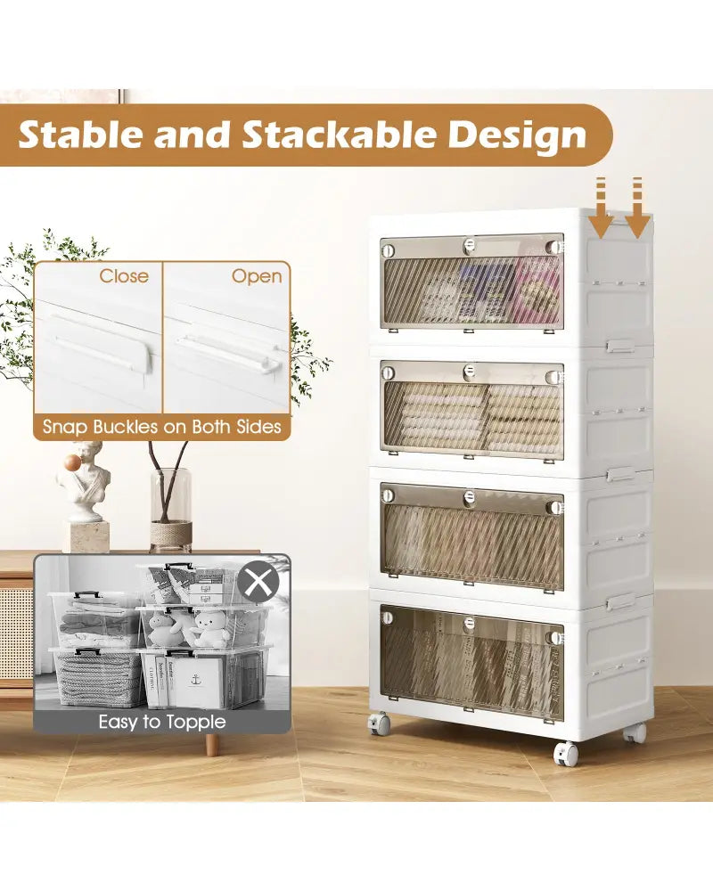 44 Gal 4-Pack Stackable Plastic Storage Bins with Lid for Bedroom Living Room-White - White - Cabinets & Chests