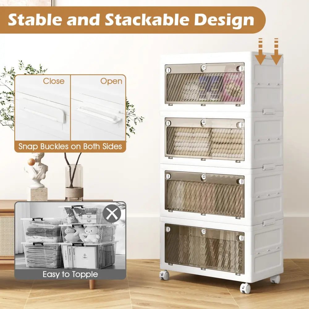 44 Gal 4-Pack Stackable Plastic Storage Bins with Lid for Bedroom Living Room-White - White - Cabinets & Chests