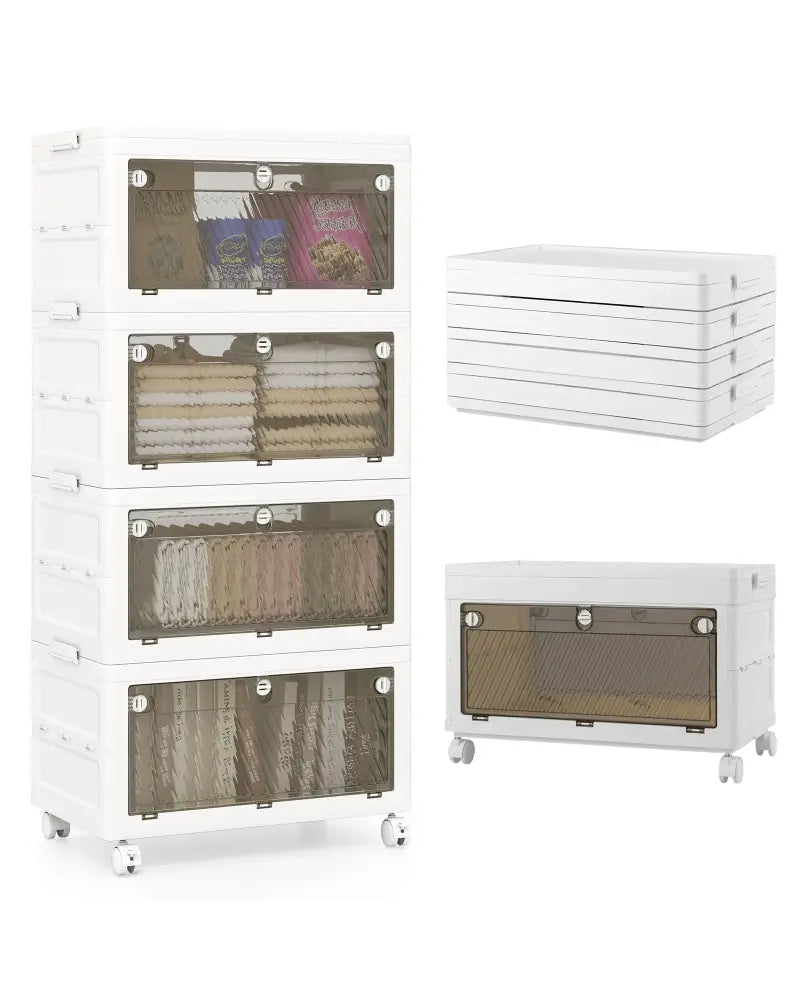 44 Gal 4-Pack Stackable Plastic Storage Bins with Lid for Bedroom Living Room-White - White - Cabinets & Chests