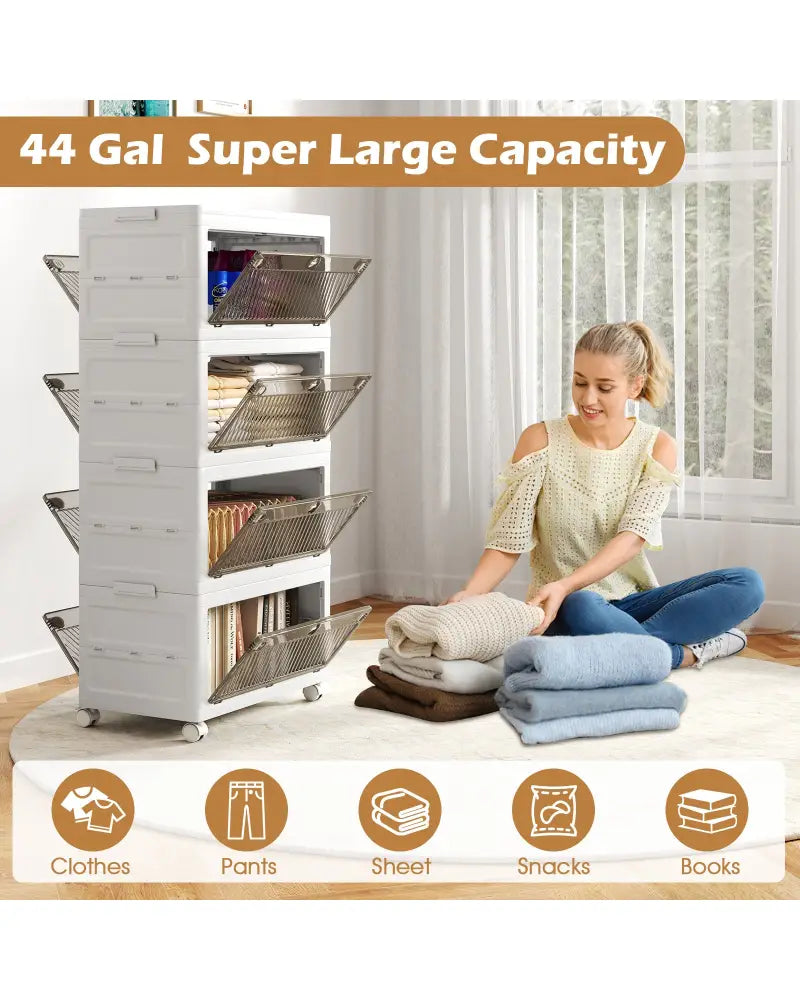 44 Gal 4-Pack Stackable Plastic Storage Bins with Lid for Bedroom Living Room-White - White - Cabinets & Chests