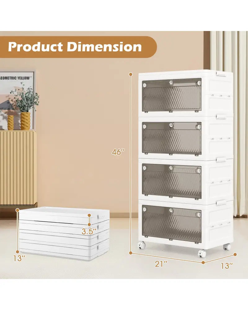 44 Gal 4-Pack Stackable Plastic Storage Bins with Lid for Bedroom Living Room-White - White - Cabinets & Chests