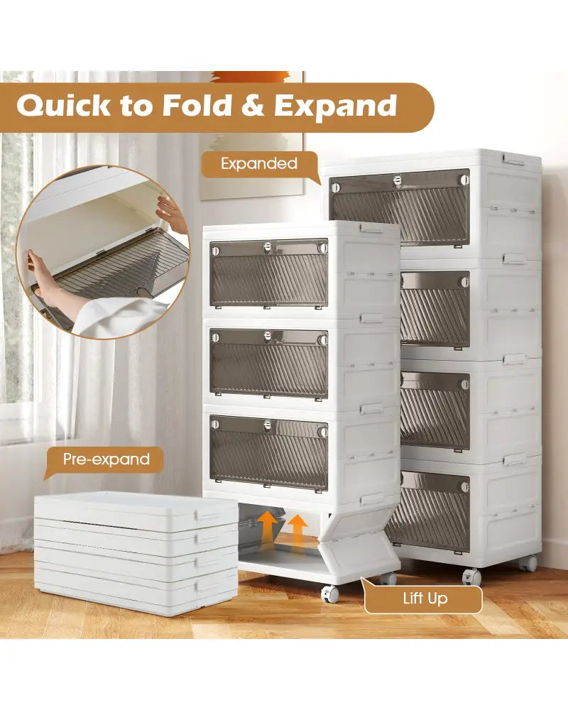 44 Gal 4-Pack Stackable Plastic Storage Bins with Lid for Bedroom Living Room-White - White - Cabinets & Chests