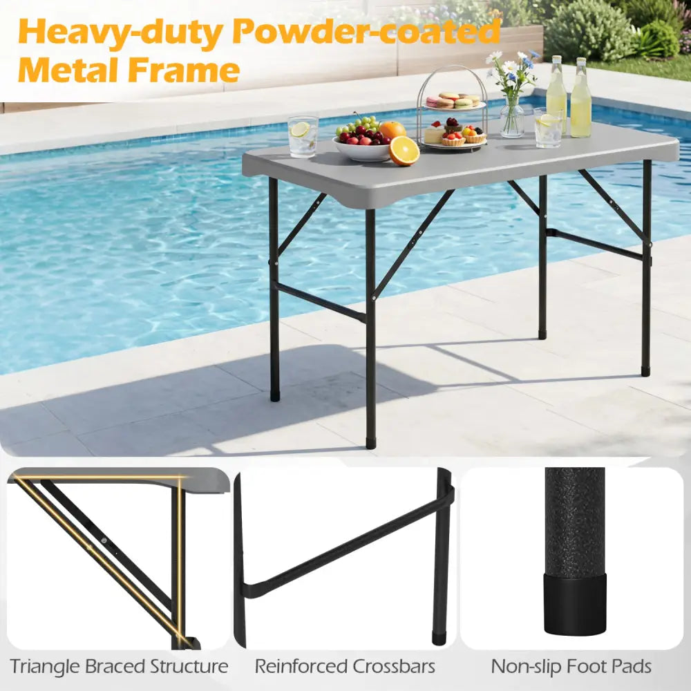 44’’ HDPE Folding Picnic Table Set with 2 Benches-Gray - Gray - Picnic Tables