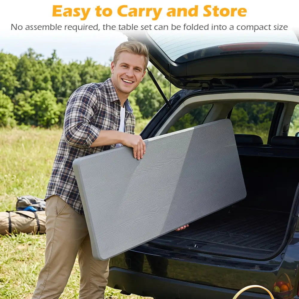 44’’ HDPE Folding Picnic Table Set with 2 Benches-Gray - Gray - Picnic Tables